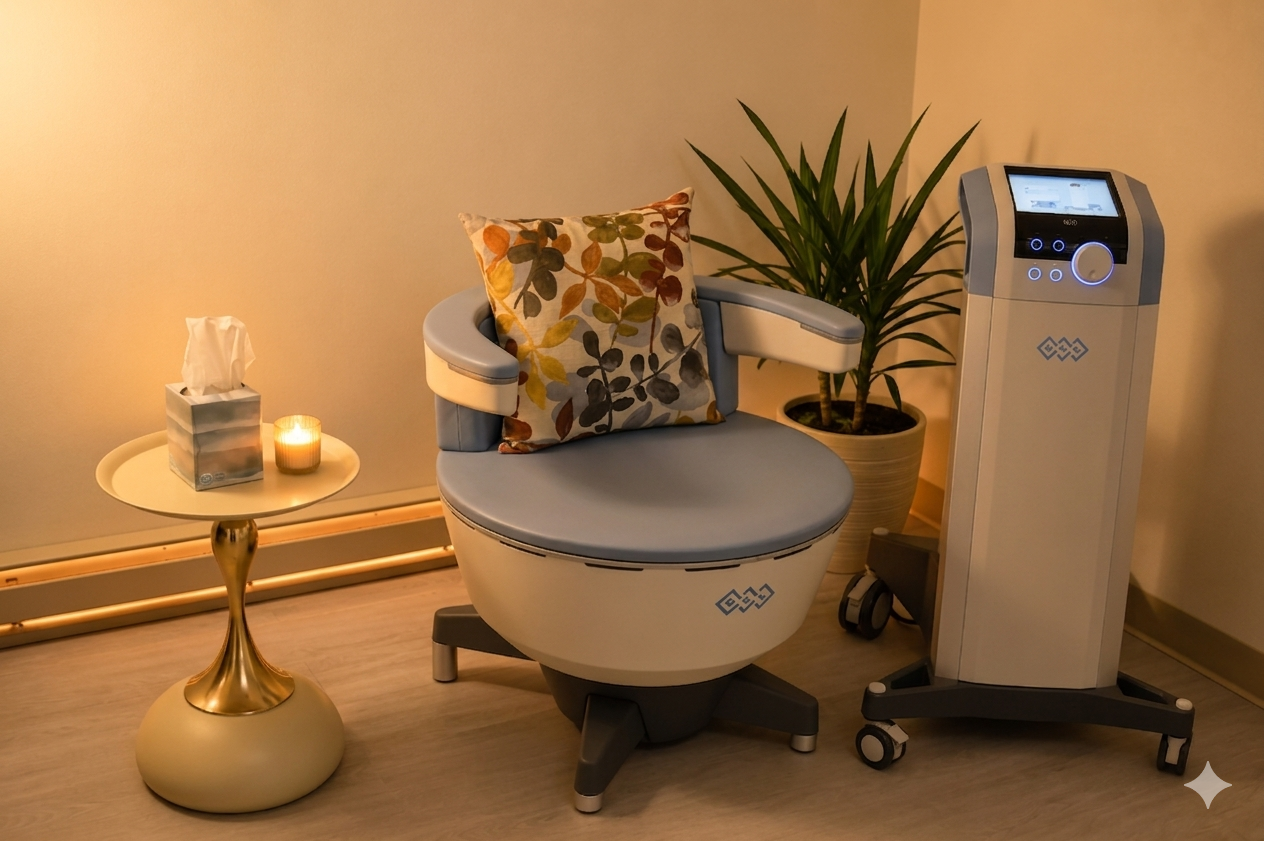 EmSella BTL chair in a bright treatment room at ARC Wellness